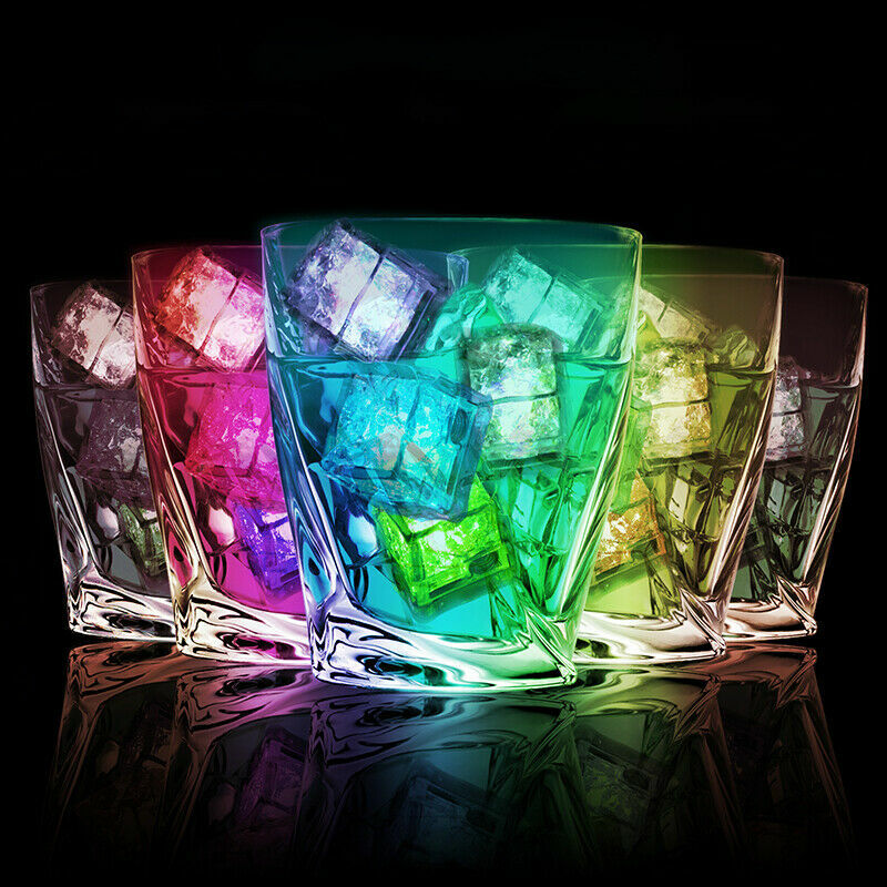 12 LIGHT UP LED ICE CUBE Multi Color or rainbow flashing With ON/OFF button