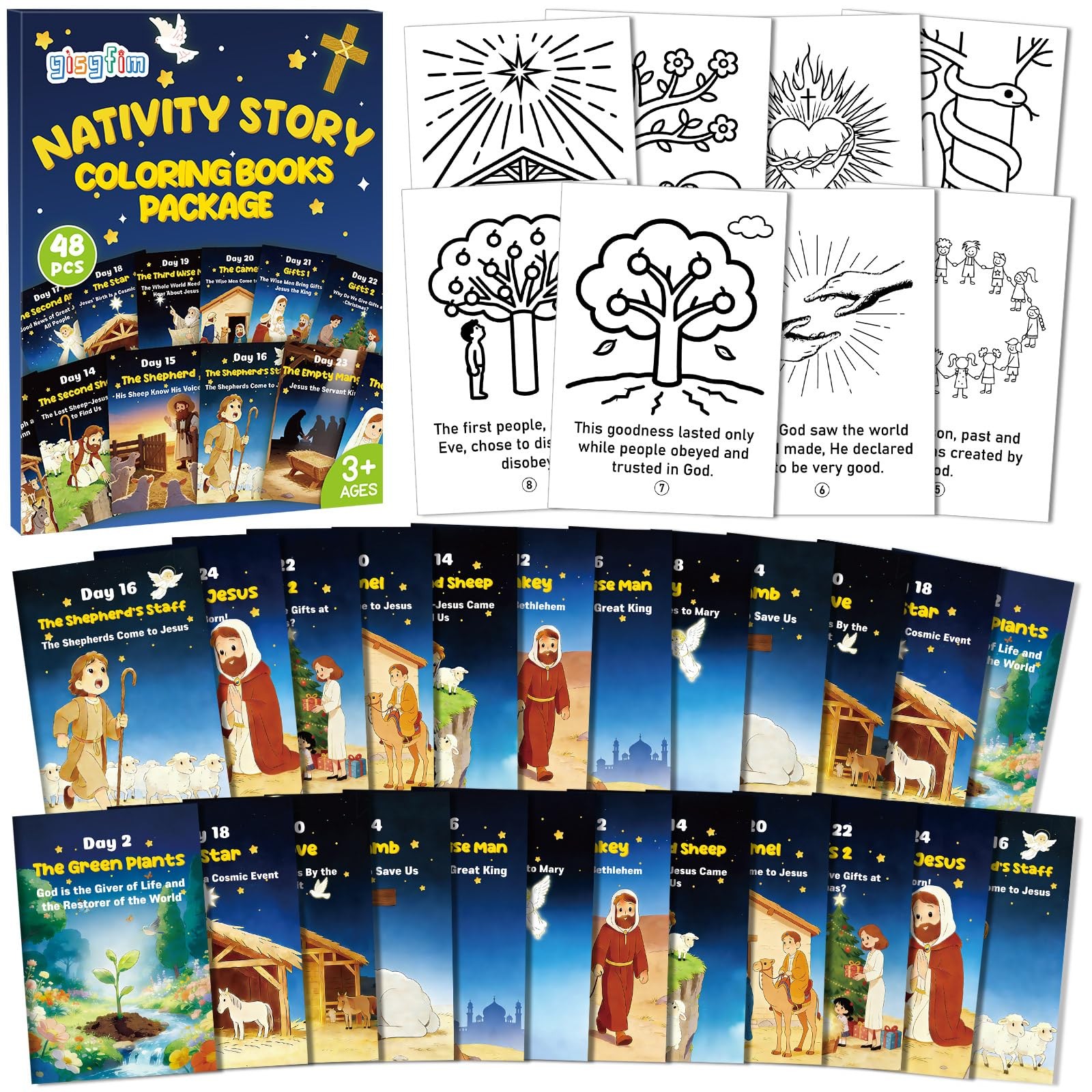 gisgfim 192 PCS Mini Christian Nativity Story Coloring Books Bulk Blue