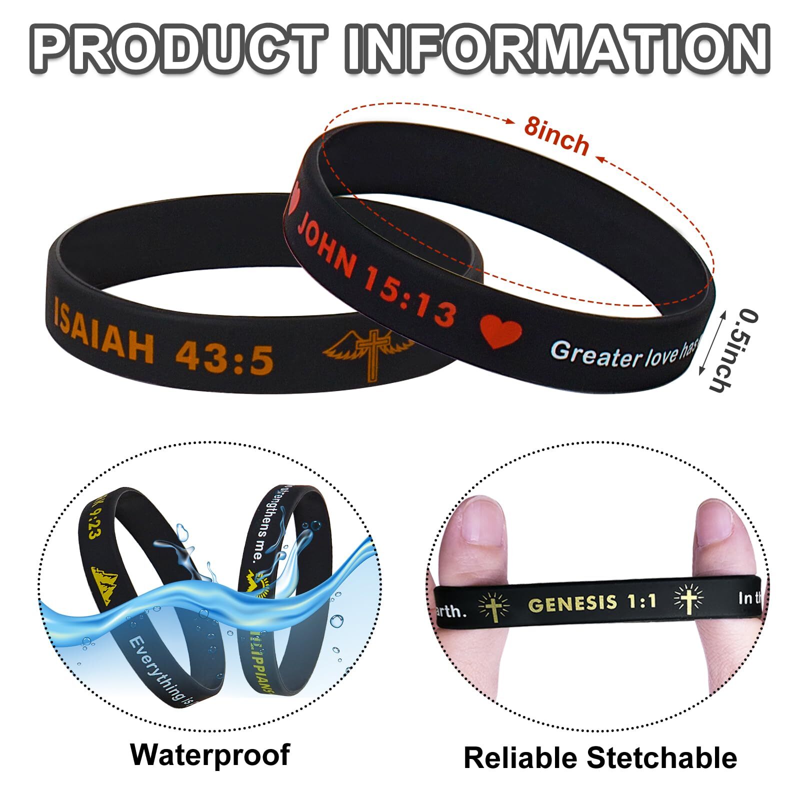 100 Pcs Silicone Religious Wristbands Bible Verse Rubber Bracelets for Men Women