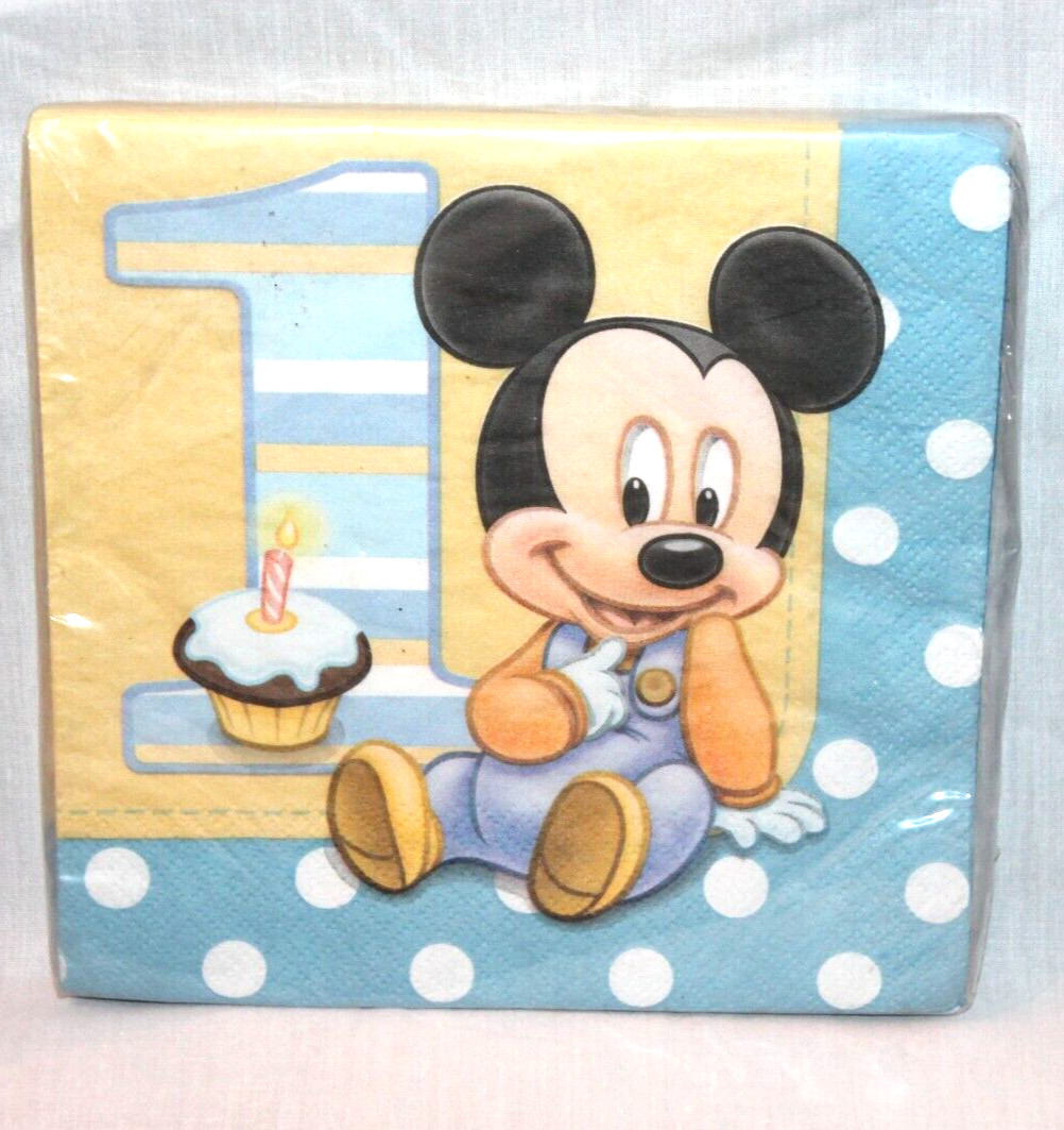 NEW IN PACKAGE BABY MIckey MOUSE 16- DINNER NAPKINS BLUE PARTY SUPPLIES