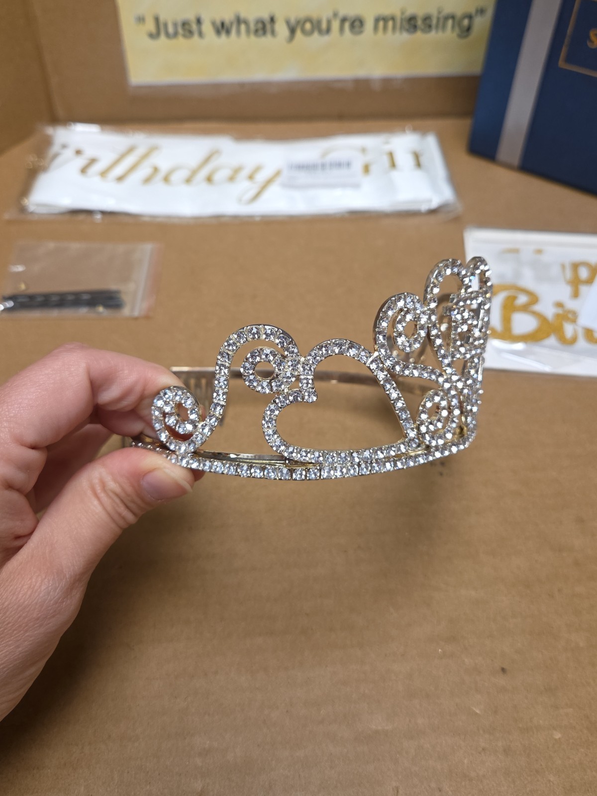 15th Birthday Tiara Sash And Cake Topper Gold Glitter Rhinestones SEE PICS