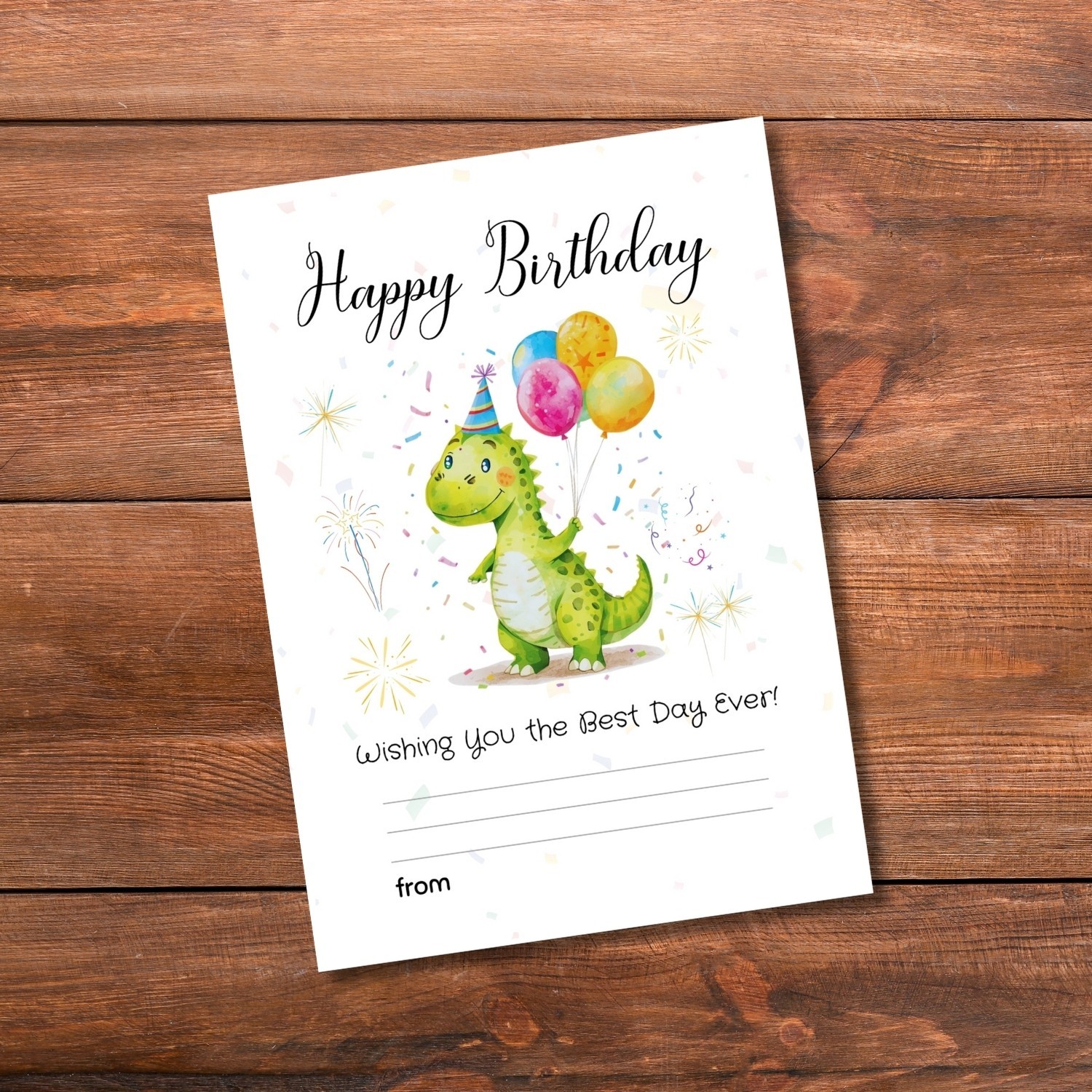 Cute Dinosaur Birthday Card for Kids | Printable Digital Download