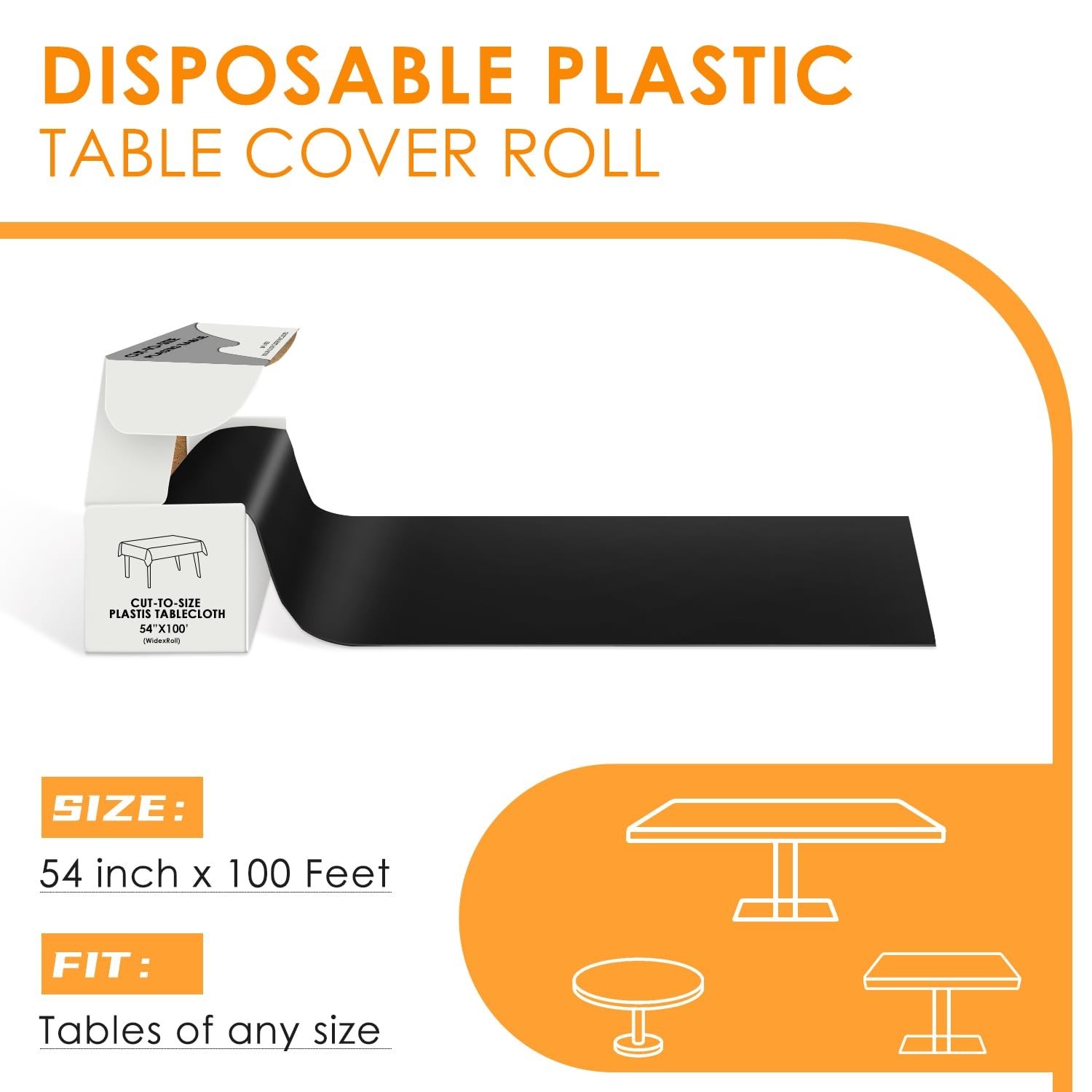 Black Disposable Plastic Table Cloth Roll 54″ X 100′, Plastic Table Cover wit…