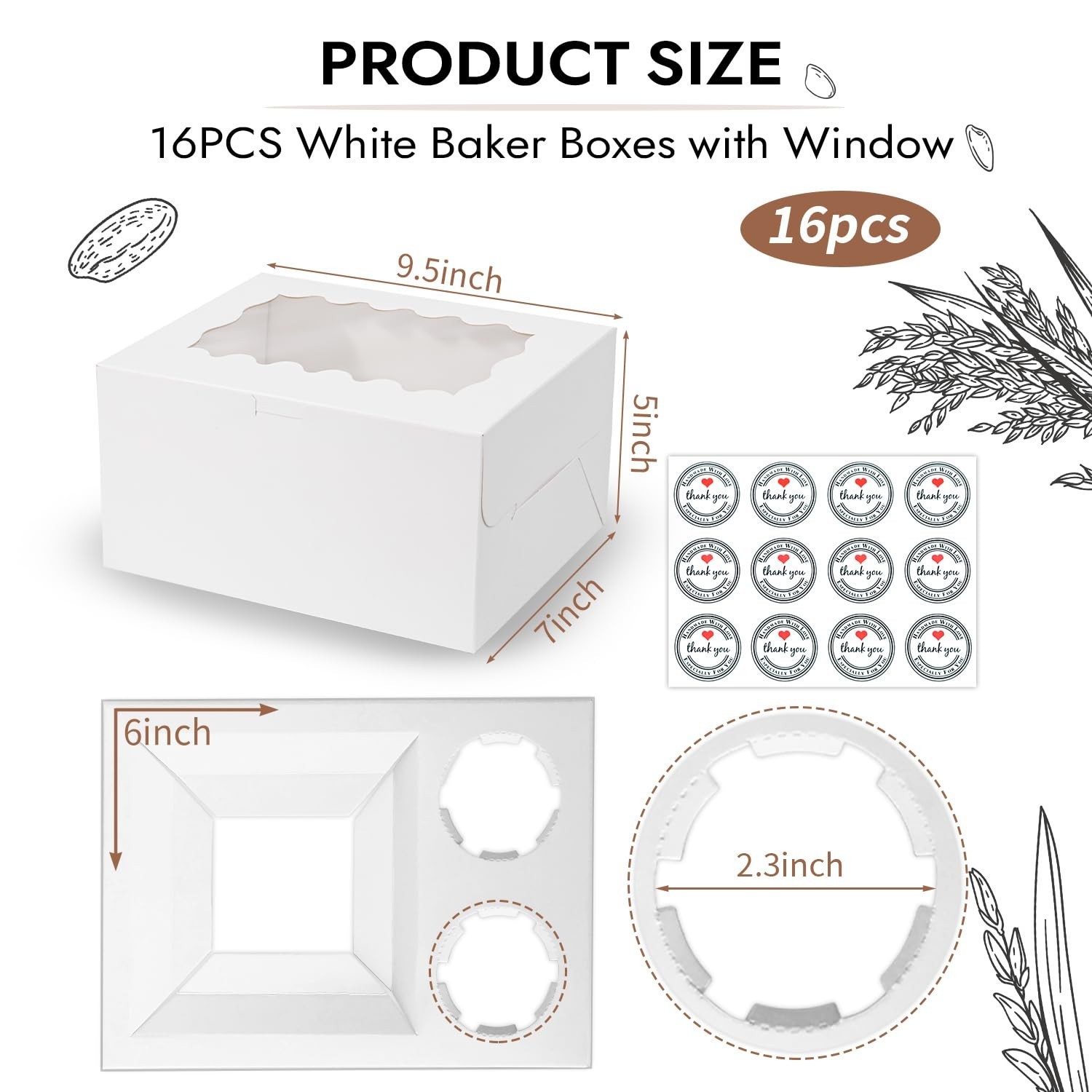 JCD 16 Packs Bento Cake and Cupcake Clear Lid with 2 Cupcake Holes – Cake and…