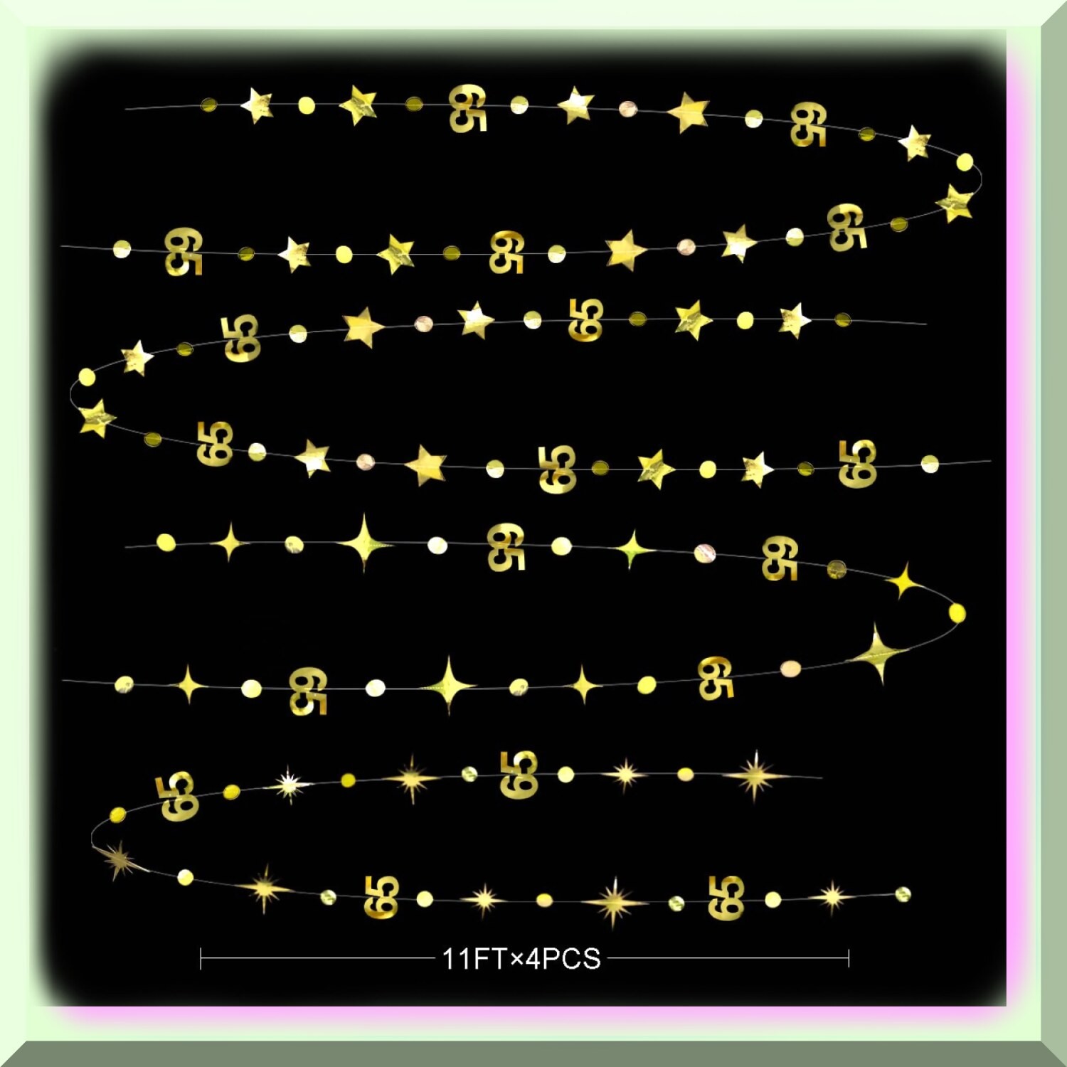Gold 65th Celebration Number and Star Garland