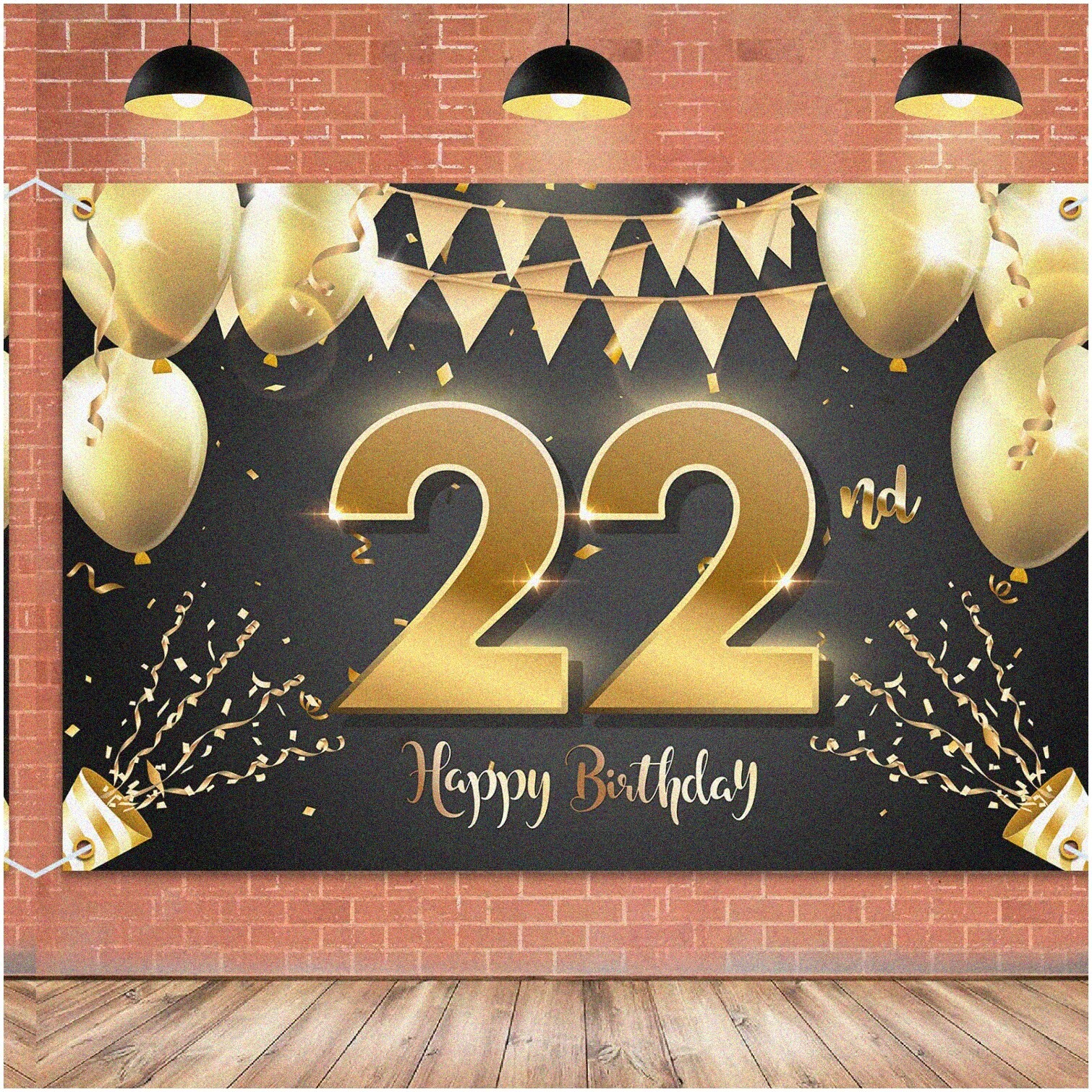 Black and Gold 22nd Birthday Backdrop 6×4 Feet