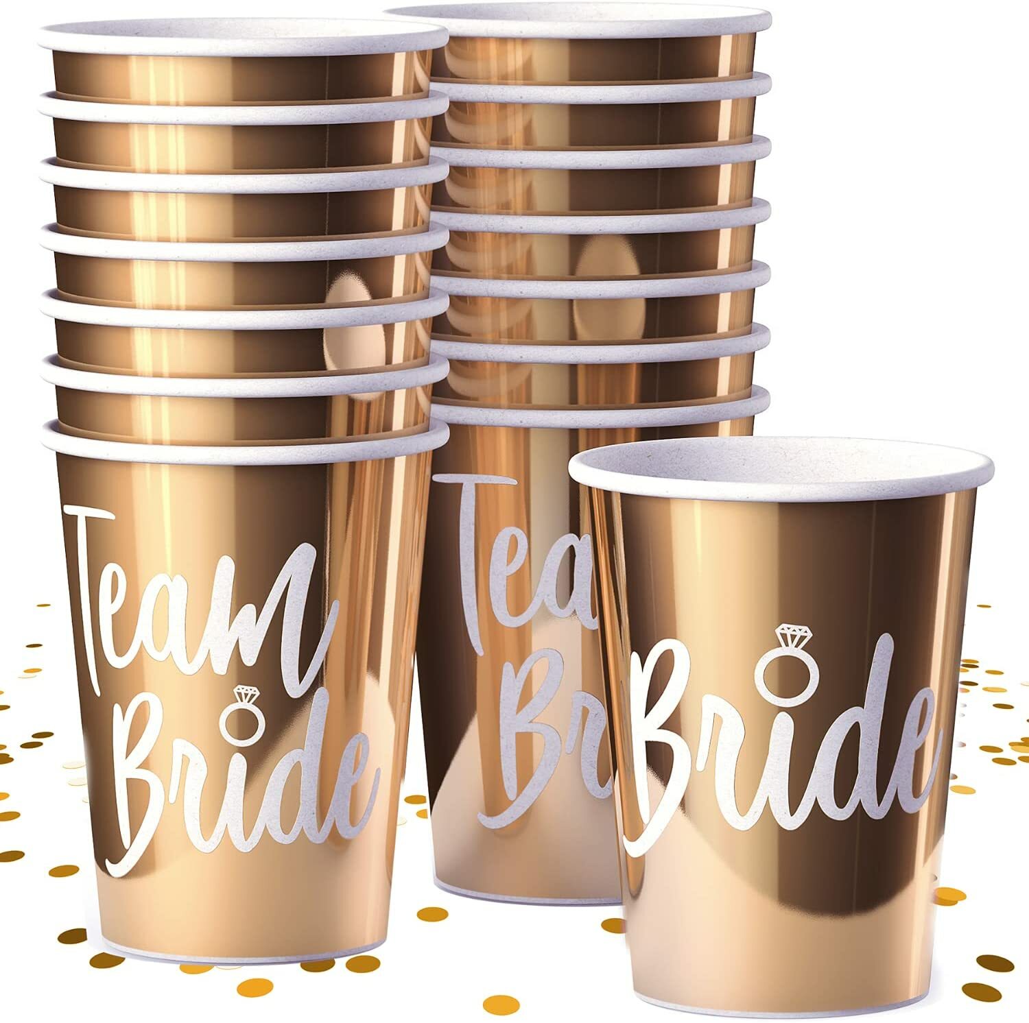 BACHELORETTE PARTY CUPS IN METALLIC GOLD FOR BRIDE & TEAM BRIDESMAIDS 15 CUPS