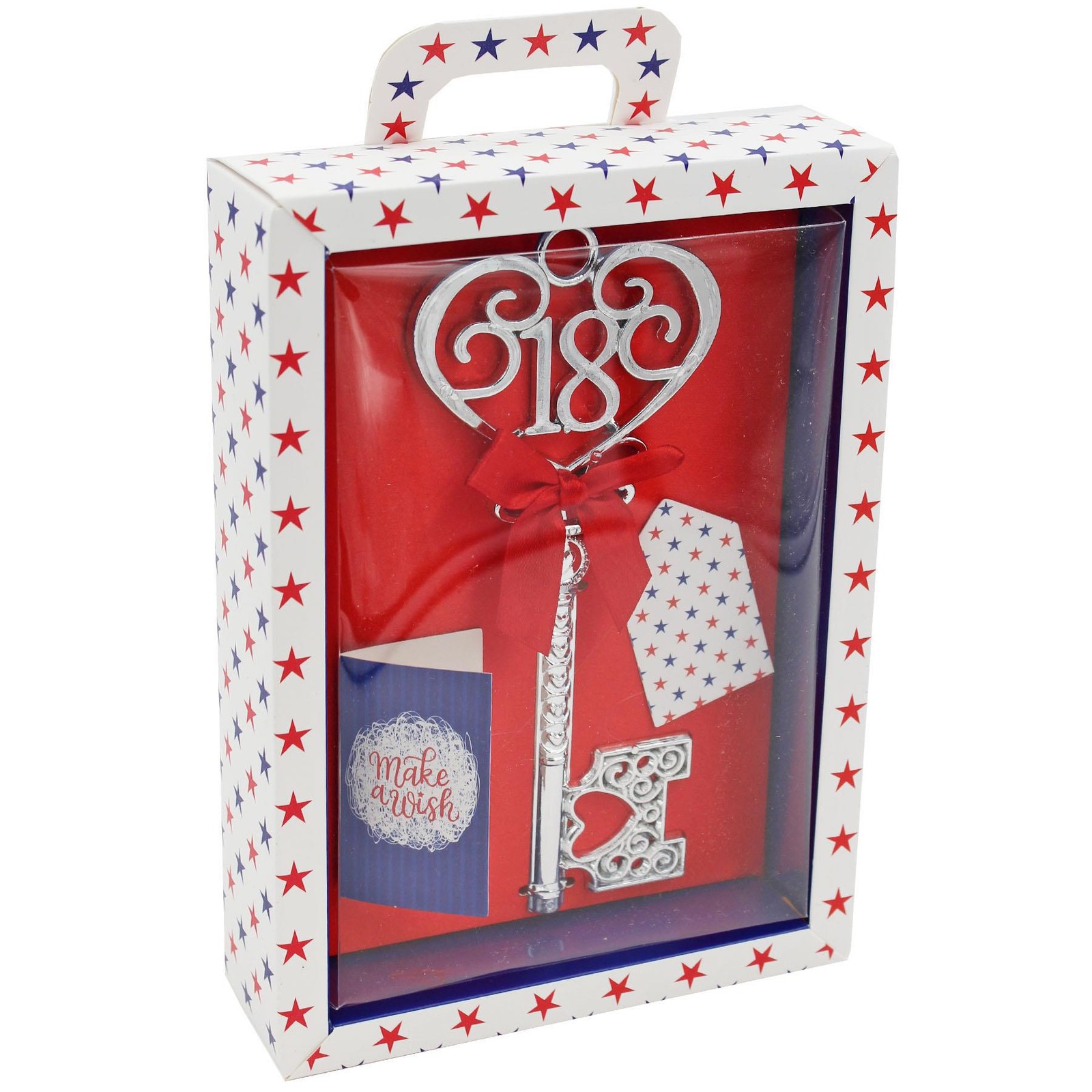 Boxed Silver 18th Birthday Key Keepsake Gift – Red Design Stars