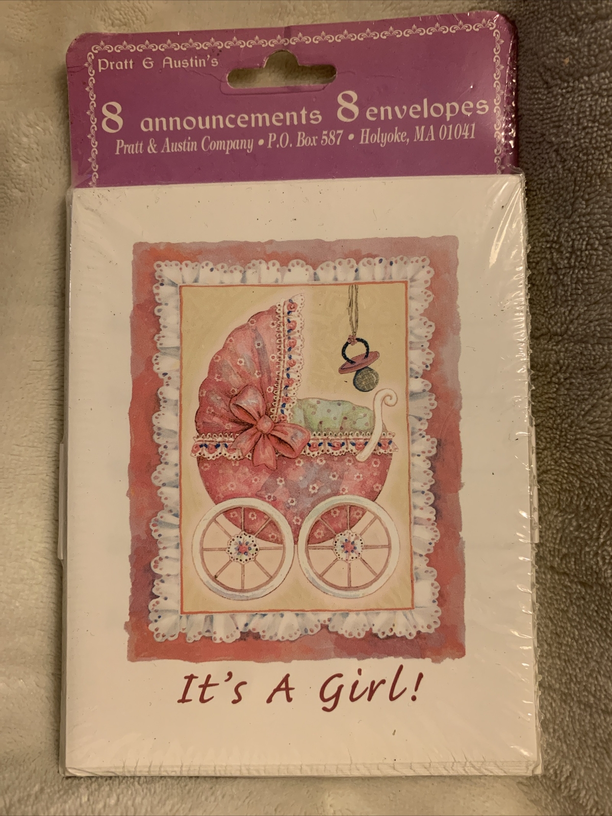 2 Packs New Vintage Baby Announcement Cards & Envelopes 16 PCs. “It’s A Girl”