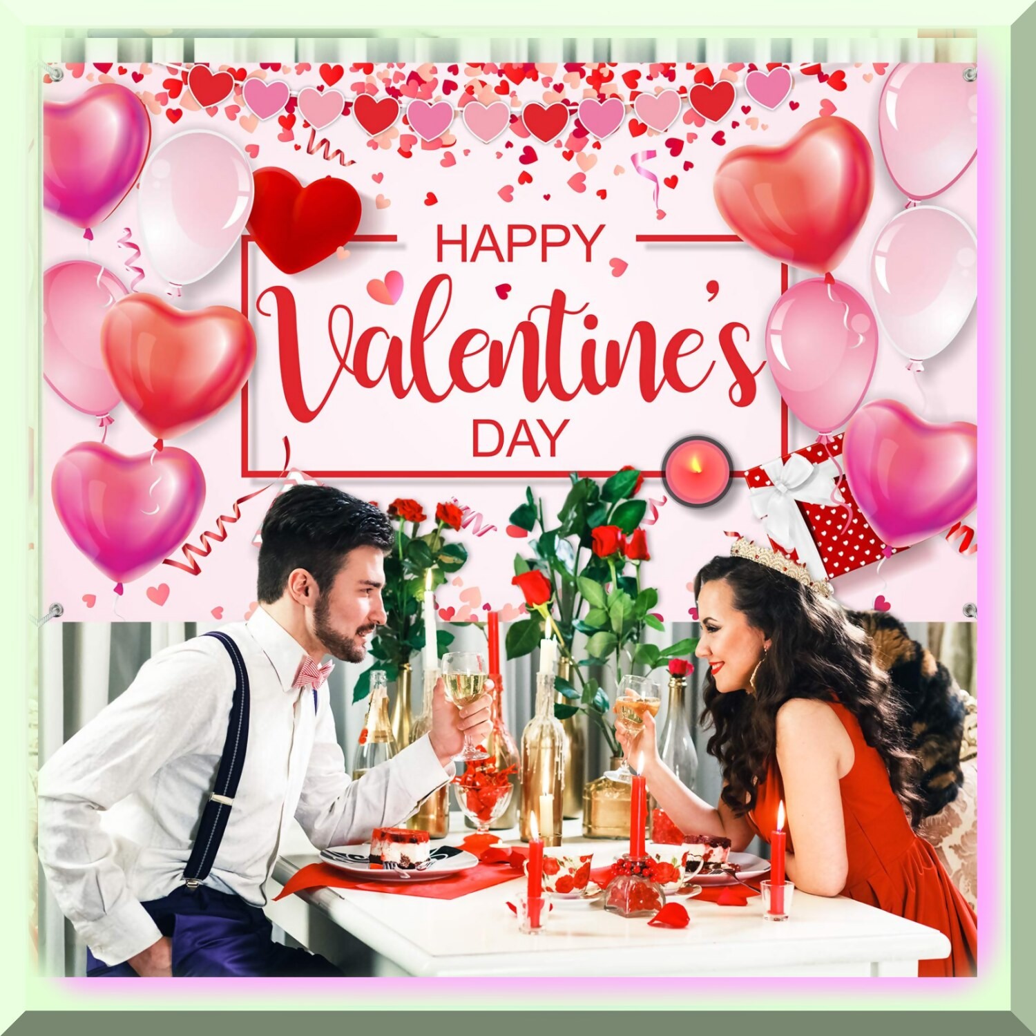 Valentine’s Day Heart Backdrop Banner 73×43 inches