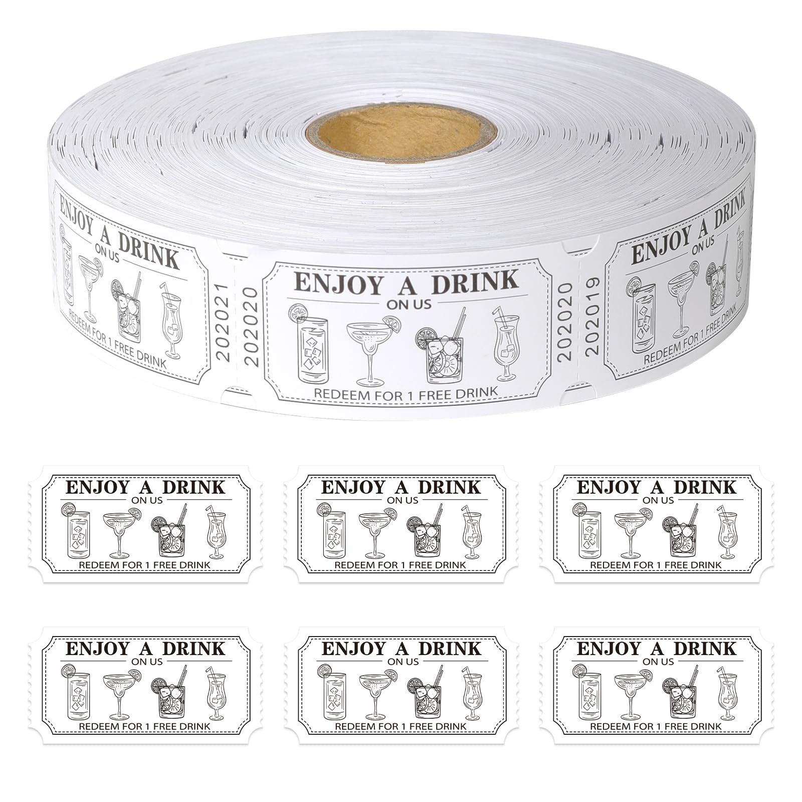 1000 Pcs Drink Ticket Single Raffle Roll Cocktail Design Free Event Party