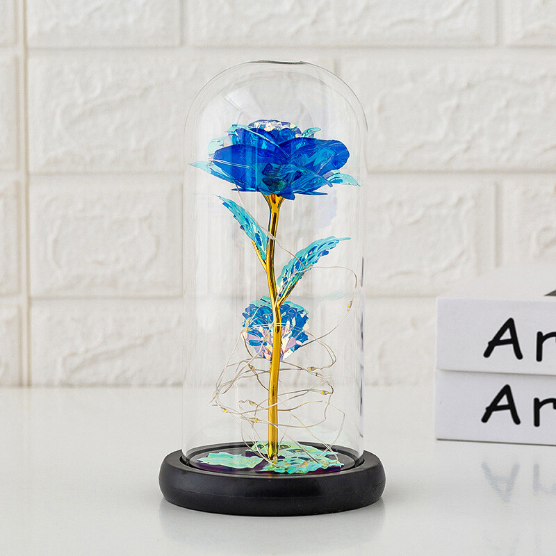Romantic Crystal Flower Gift – Rose in Glass Dome – Mother`s Day Gift