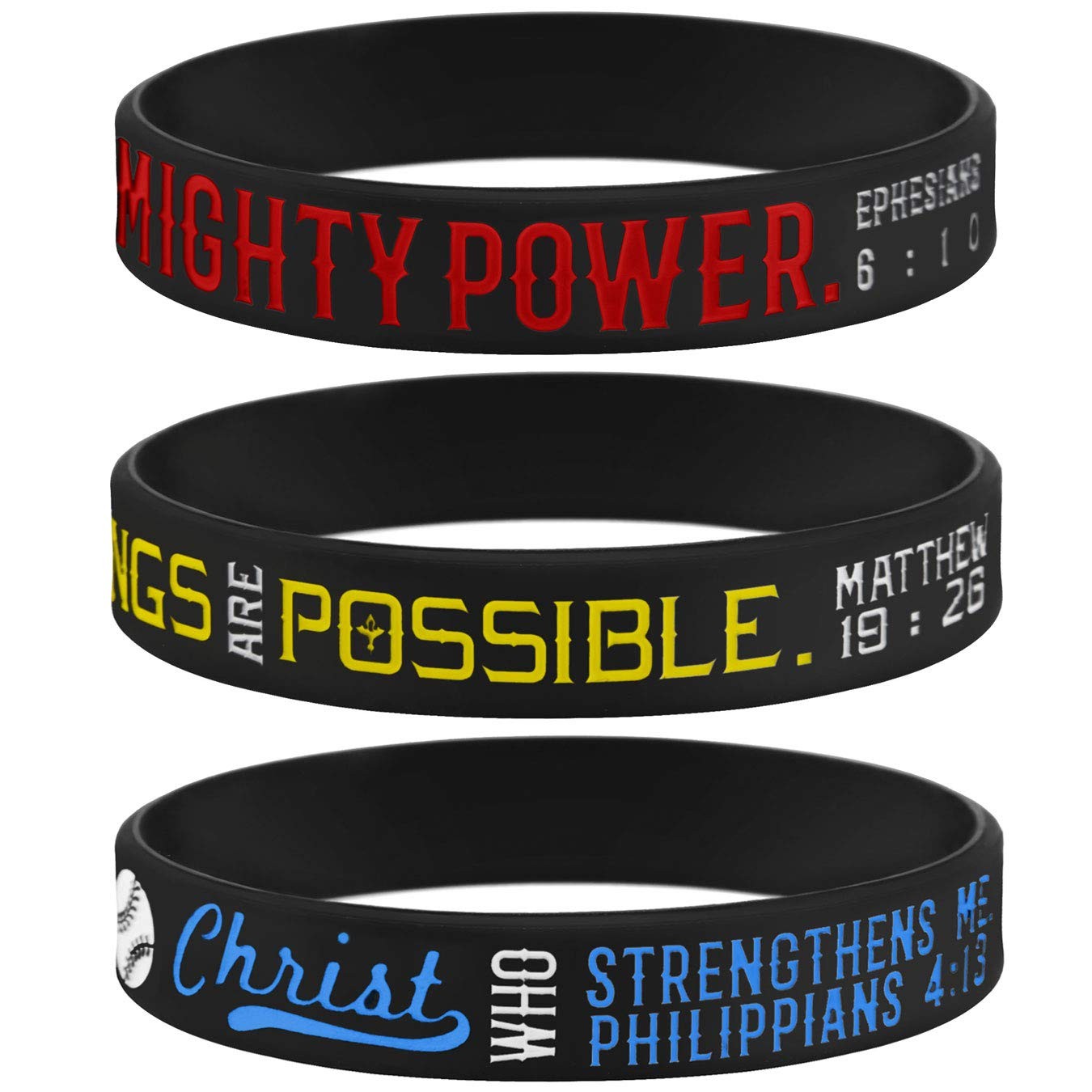 Power of Faith Baseball Bible Verse Silicone Wristbands with Christian Inspir…