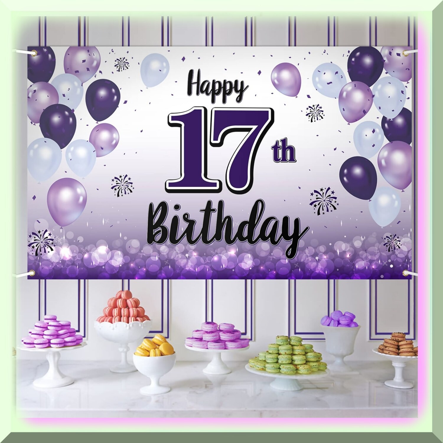 Purple 17th Birthday Banner and Photo Prop