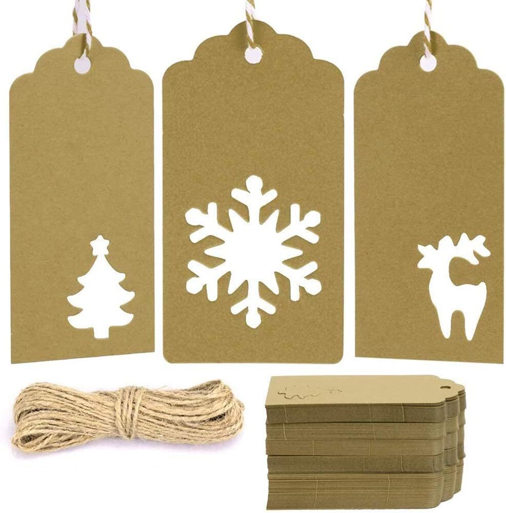 Gift Tags with Holes Present Wrap Tag Paper Twine Vintage Label Christmas 100pcs