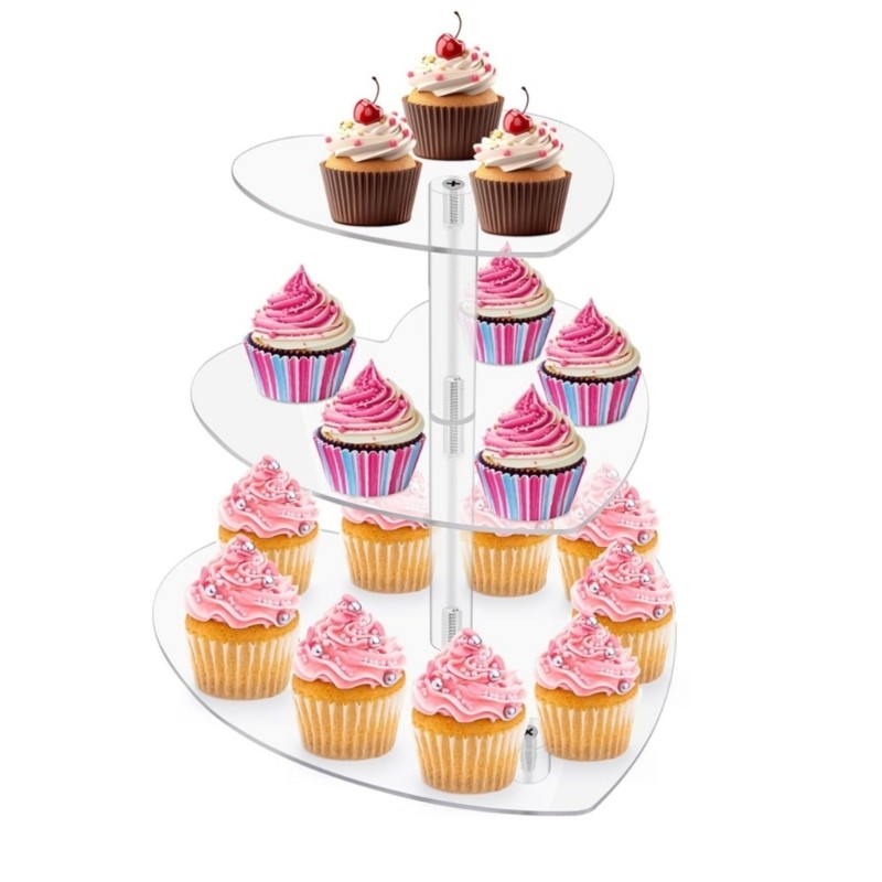 Elegant Heart Shaped Triple Tiers Cupcake Holder Stand for Birthday Dessert Rack