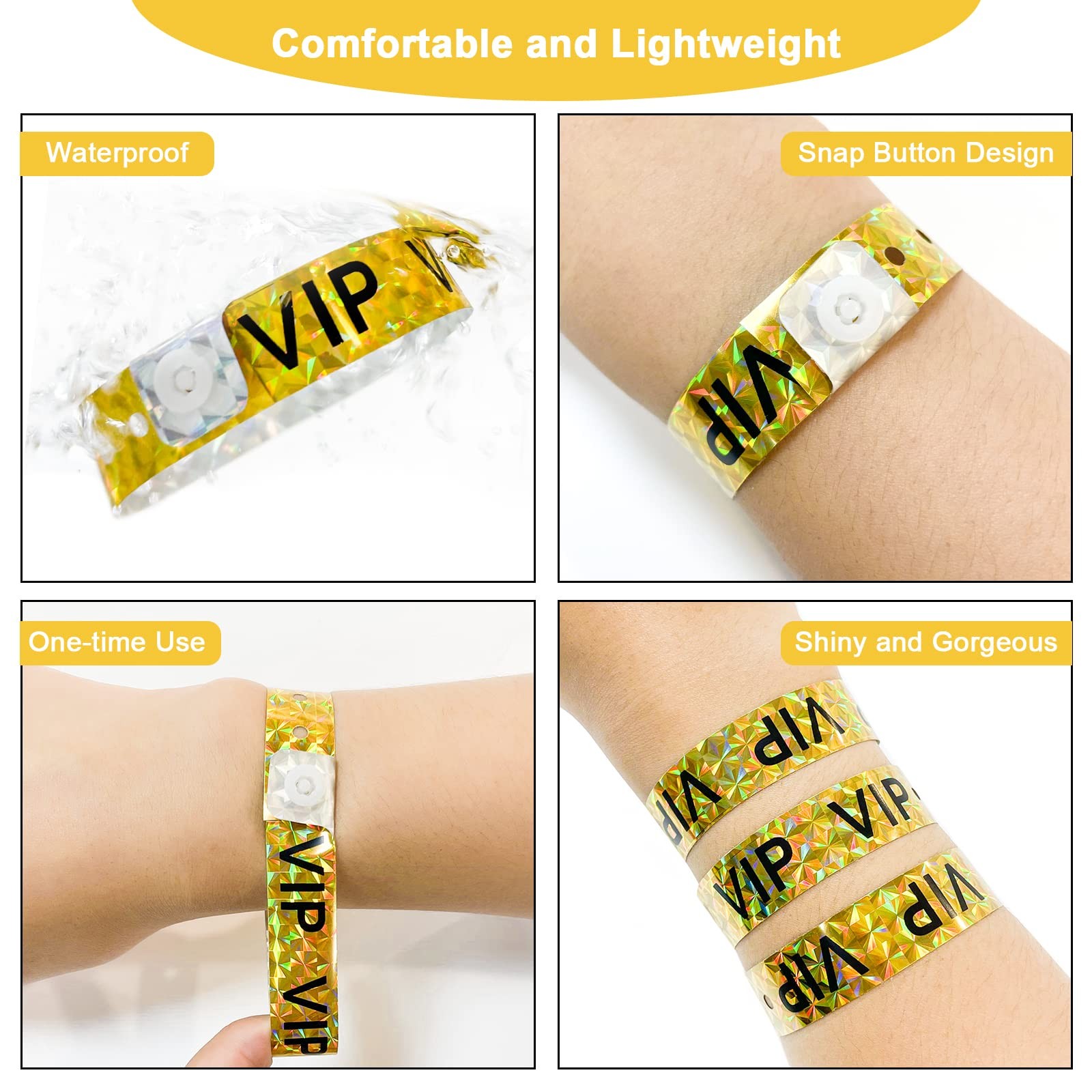 500 PCS Holographic VIP Plastic Party Wristbands Gold Vinyl Events Club Music