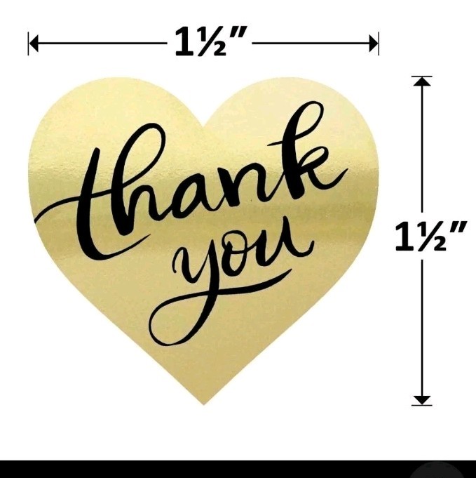 100 Pcs heart shape gold thank you labels wedding Party Favor Small Business