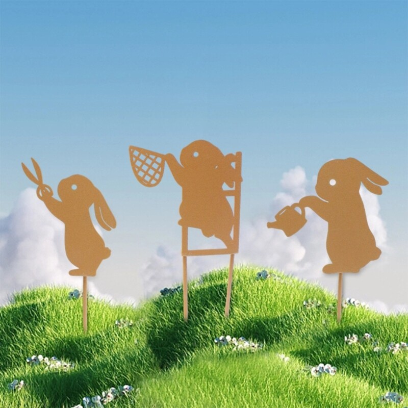 Easter Metal Stake Rabbit Statue for Indoor and Outdoor Decors Yard Sign