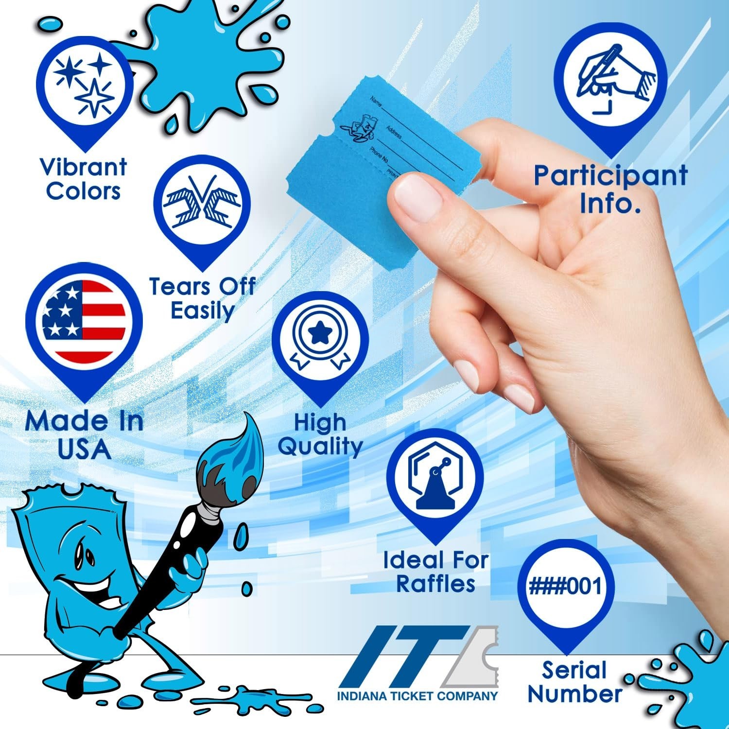 10,000 Blue Consecutively Numbered Raffle Tickets – 5 Rolls for Fundraisers, Eve