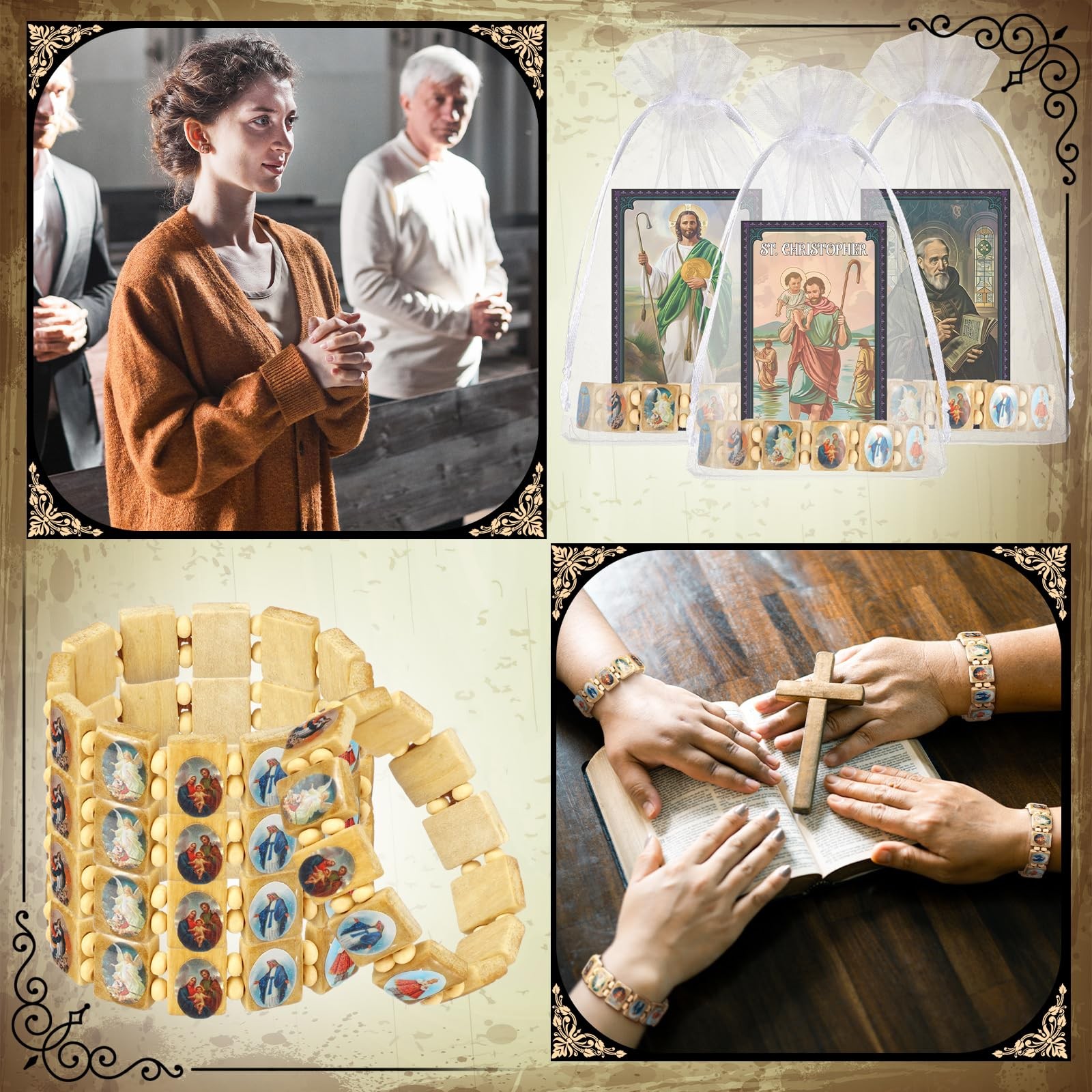Huquary 30 Pcs Catholic Gifts Set Saint Prayer Cards Holy multicolor