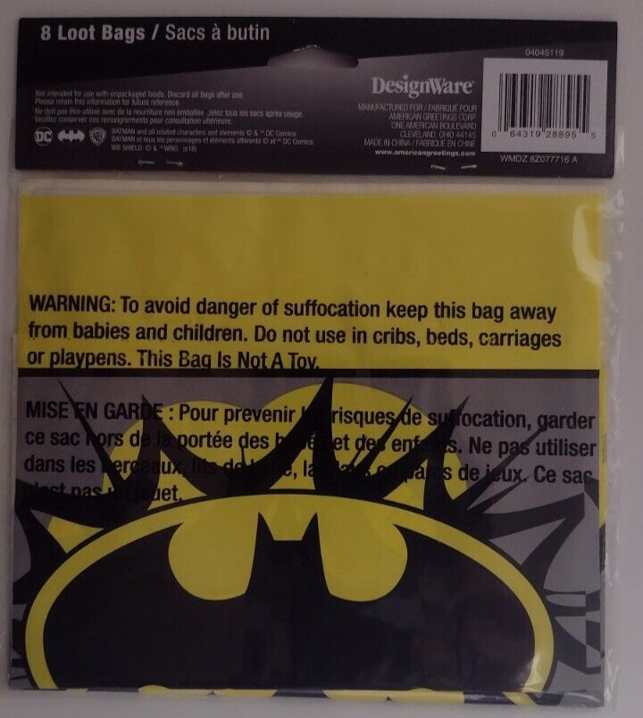 (24) Batman Loot Bags 3 Packages of 8 DC Comics NIP SEALED American Greetings