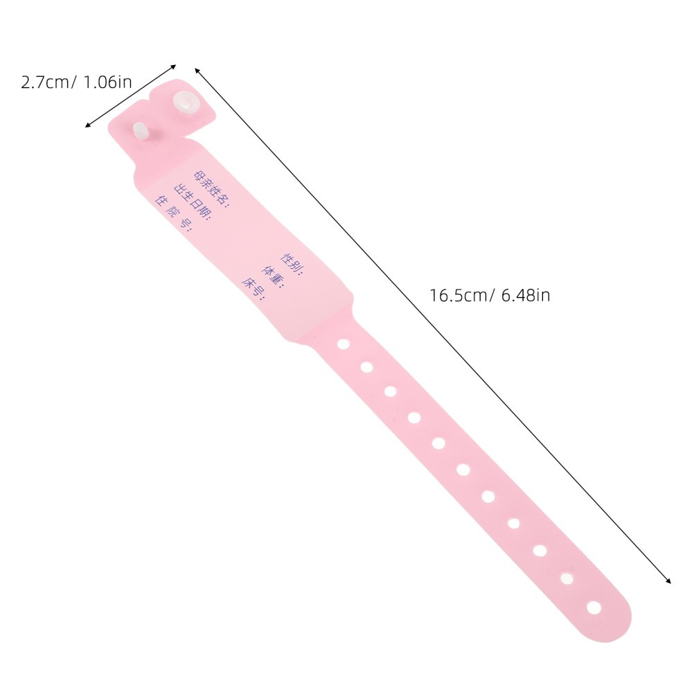 100Pcs Reusable Baby Hospital Wristbands PVC Adjustable Pink Secure Snap Closure