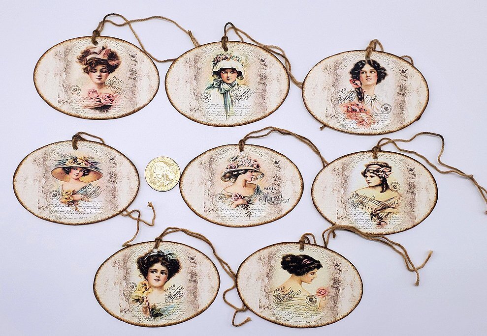 8-Vintage-Shabby Chic-Ladies-Ephemera-Journal-Linen Cardstock-Gift-Hang-Tags