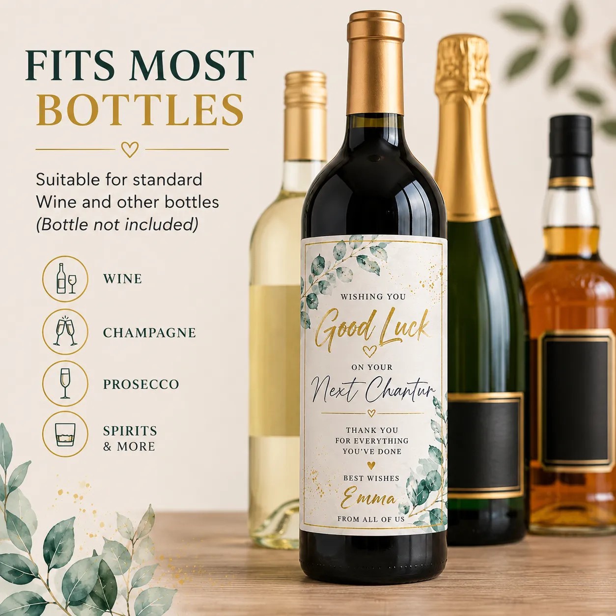 Personalised Leaving Gift Bottle Label Sticker Custom Wine Champagne Gift