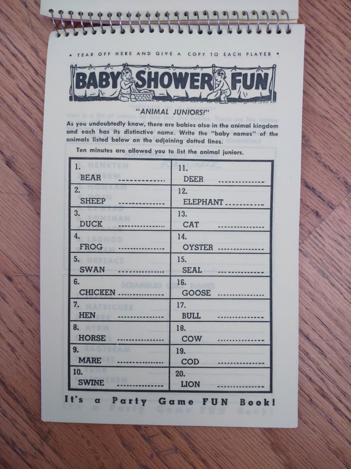 Vintage 1942 Baby Shower Fun Party Games Note Pads Three Games for 20 Guests
