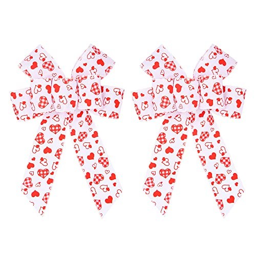 Hying 2 PCS Valentine’s Day Bows for Wreath, Style 5: White Love Heart