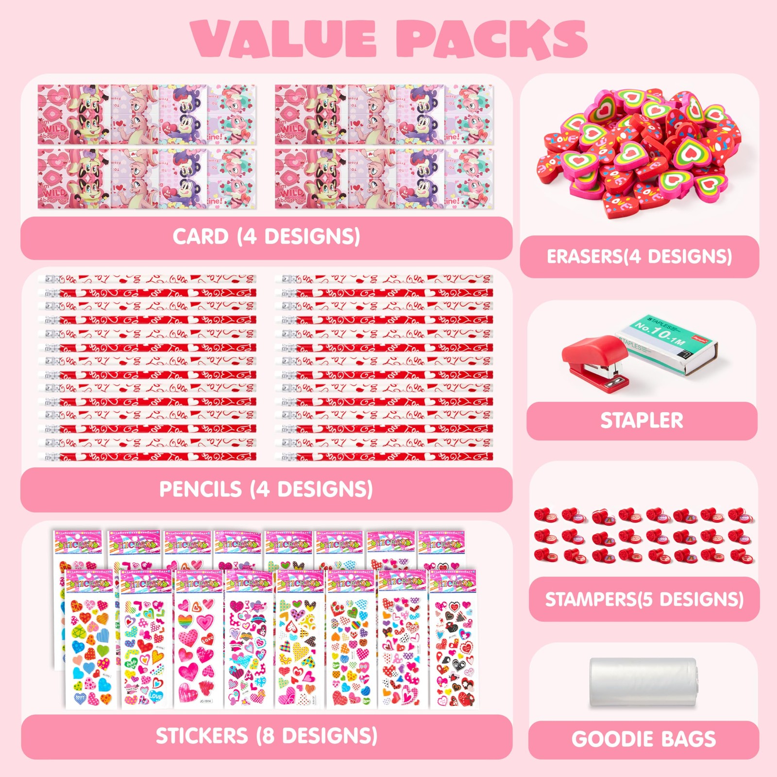 JOYIN 28 Packs/225pcs Valentines Day Stationery Kids Gift Medium, Multicolor
