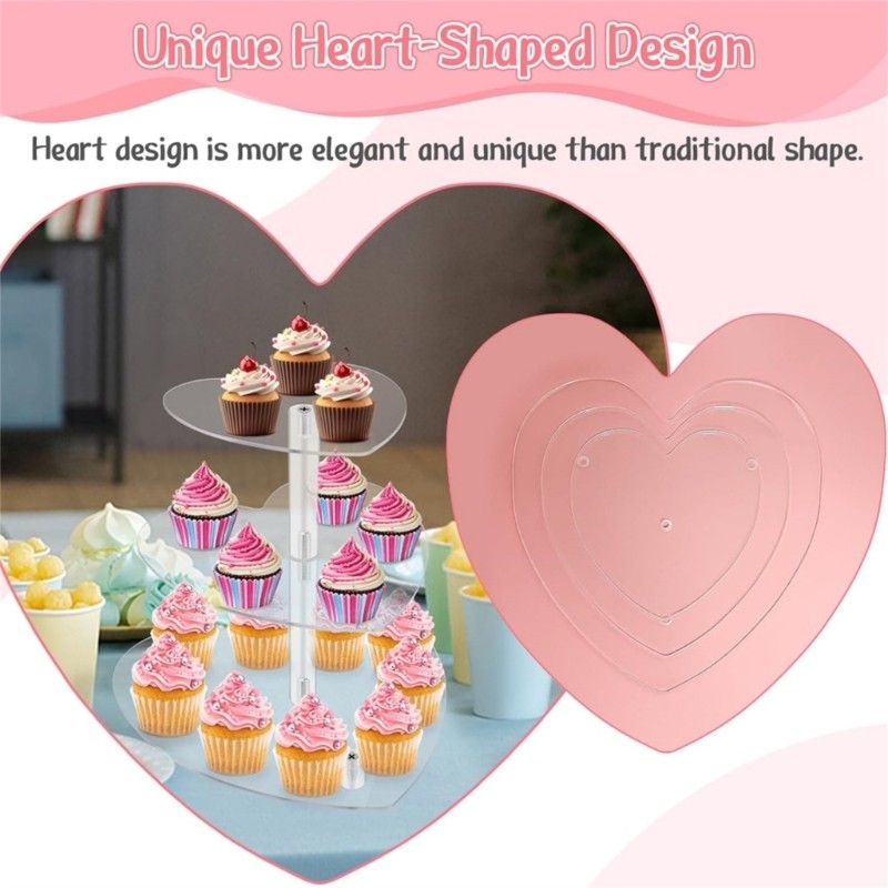 Elegant Heart Shaped Triple Tiers Cupcake Holder Stand for Birthday Dessert Rack