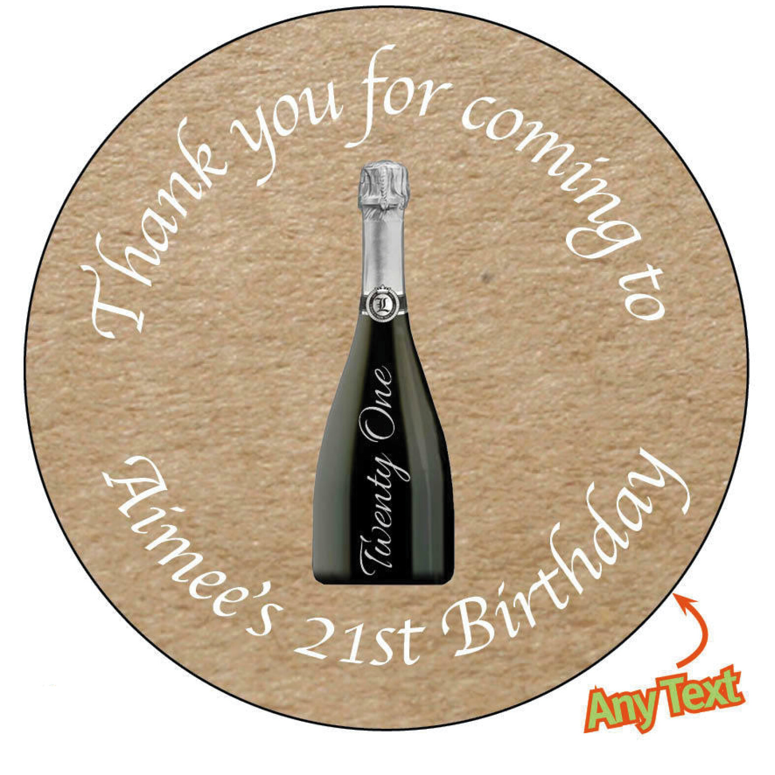 35 x CHAMPAGNE Personalised Birthday Wedding Kraft Effect Favour Stickers – 130