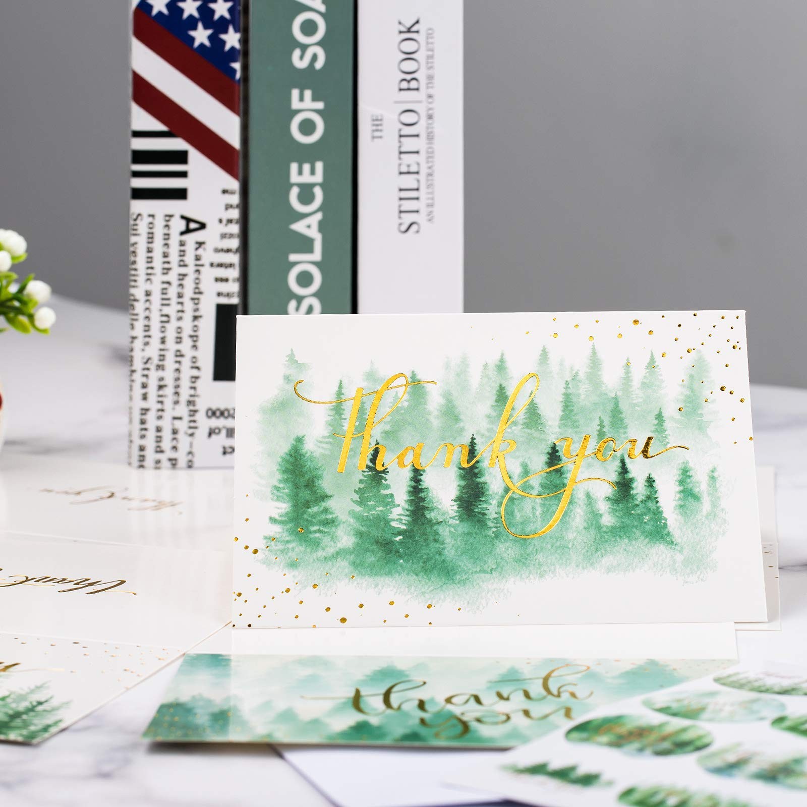 Whaline 32 Pack Christmas Forest Thank You 6 x 8 inches, white and green