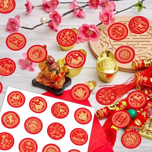 400 Pcs 2026 Year of The Horse Chinese New Year Stickers, Round Red Candy