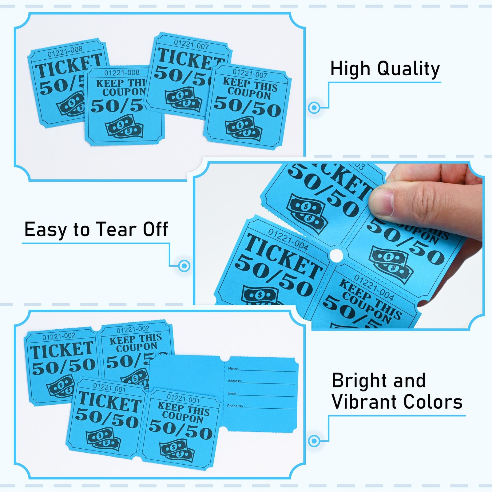 ESSENTIAL 500 Double Roll Raffle Tickets, 50/50 Raffle Cards, Entry Form with…