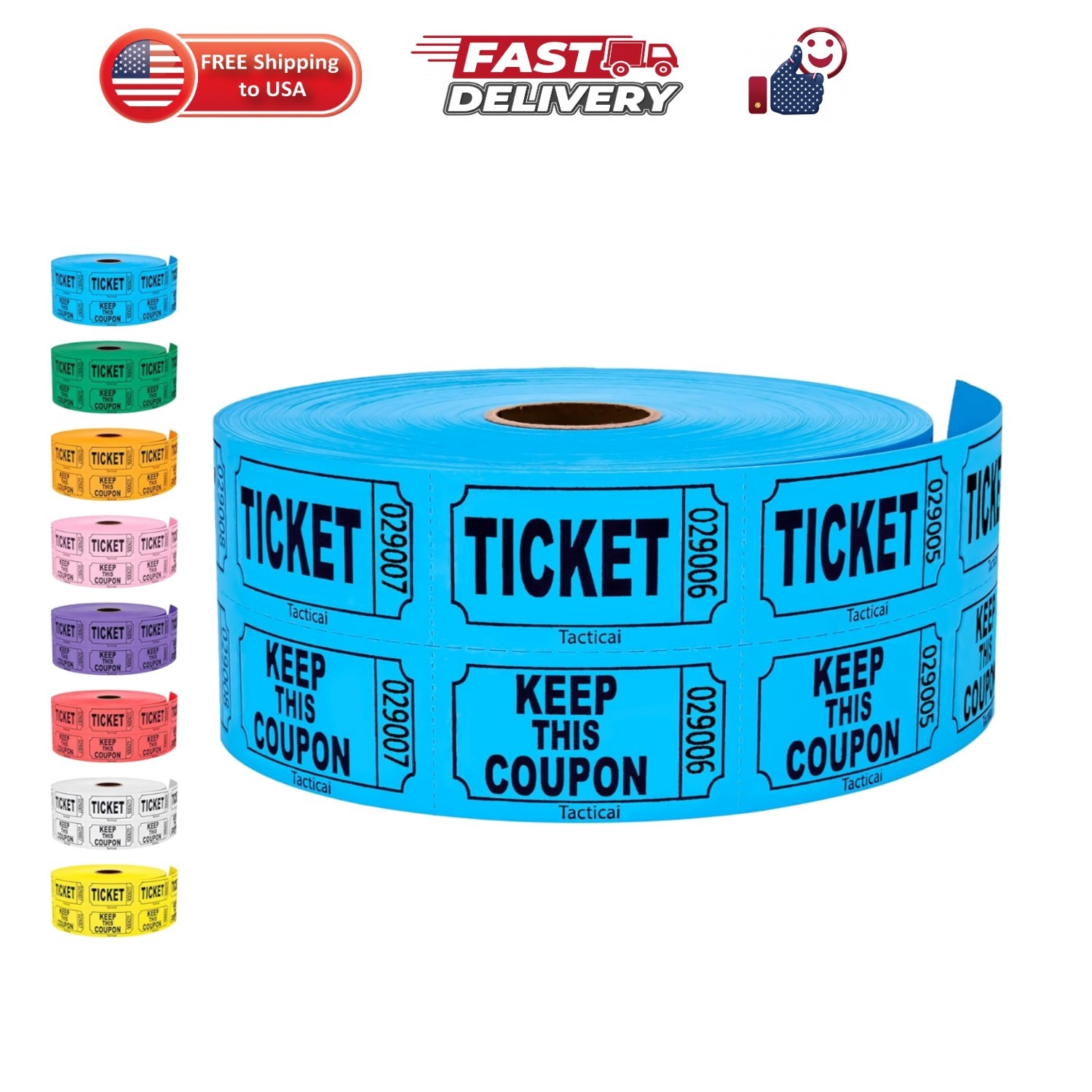 1000 Raffle Tickets, 50/50 Double Roll, Blue | 8 Color Options, Cardstock, C…