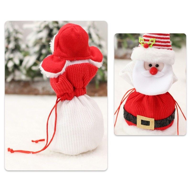 Christmas Candy Bag Knit Dolls Decorations Drawstring Cookie Box for Holiday