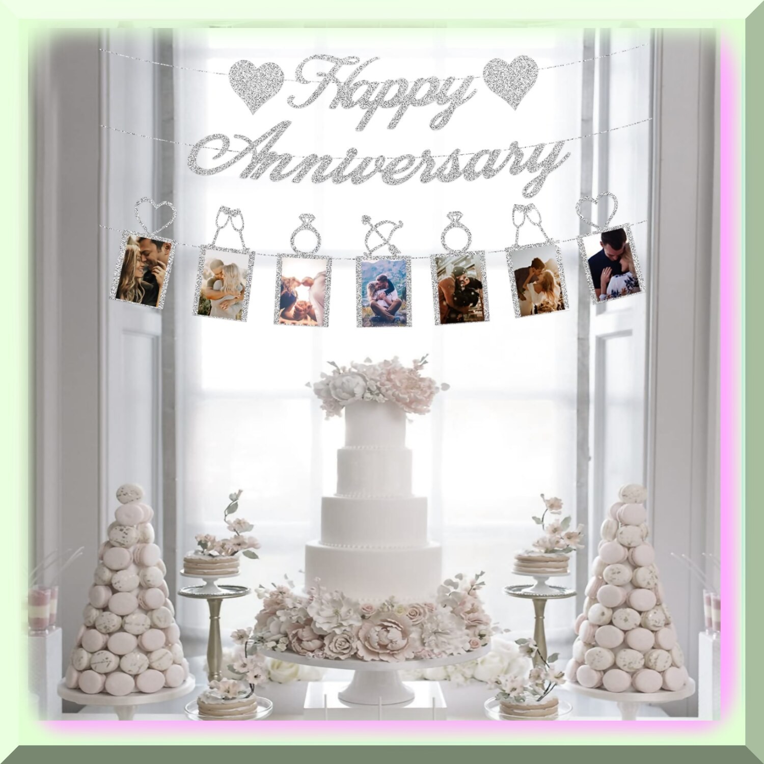Silver Anniversary Party Decor Kit with Banner and Photo Display
