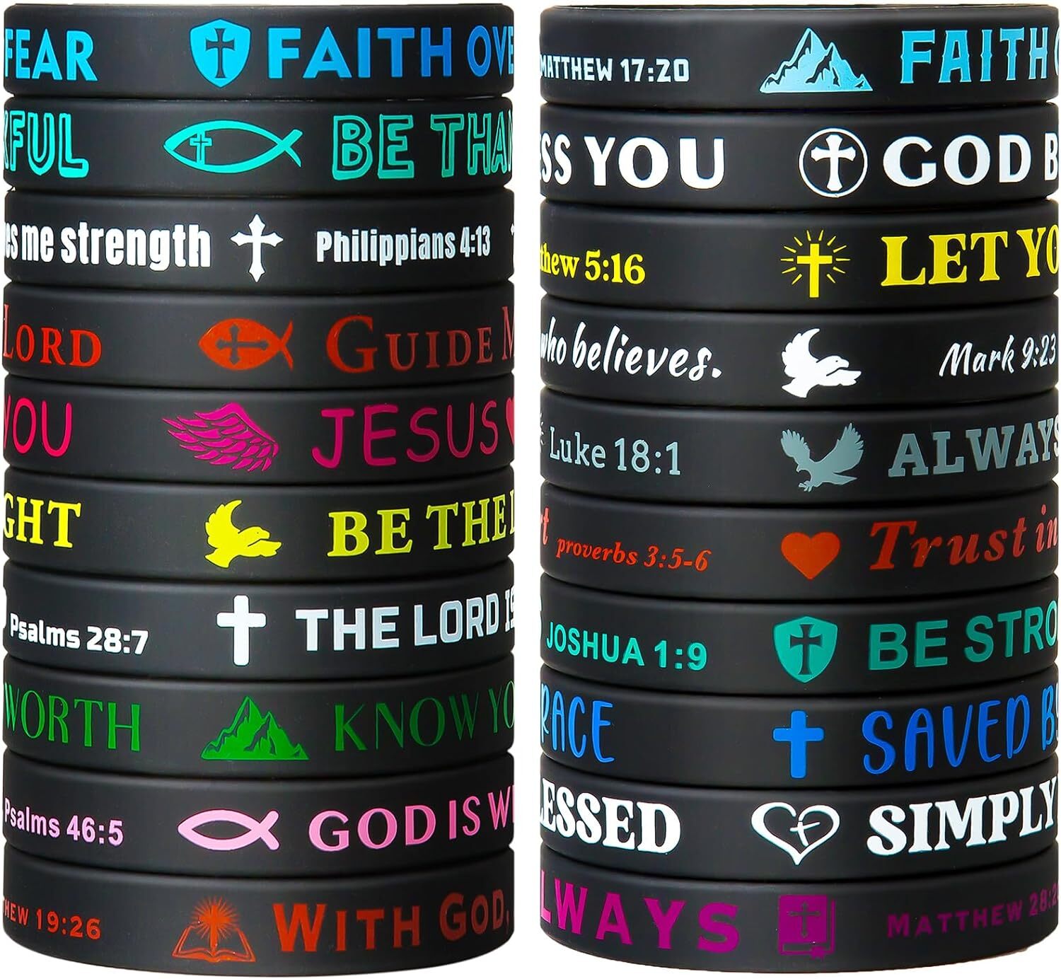 20 Pieces Bible Verse Bracelets Inspirational Silicone Wristbands Faith Black