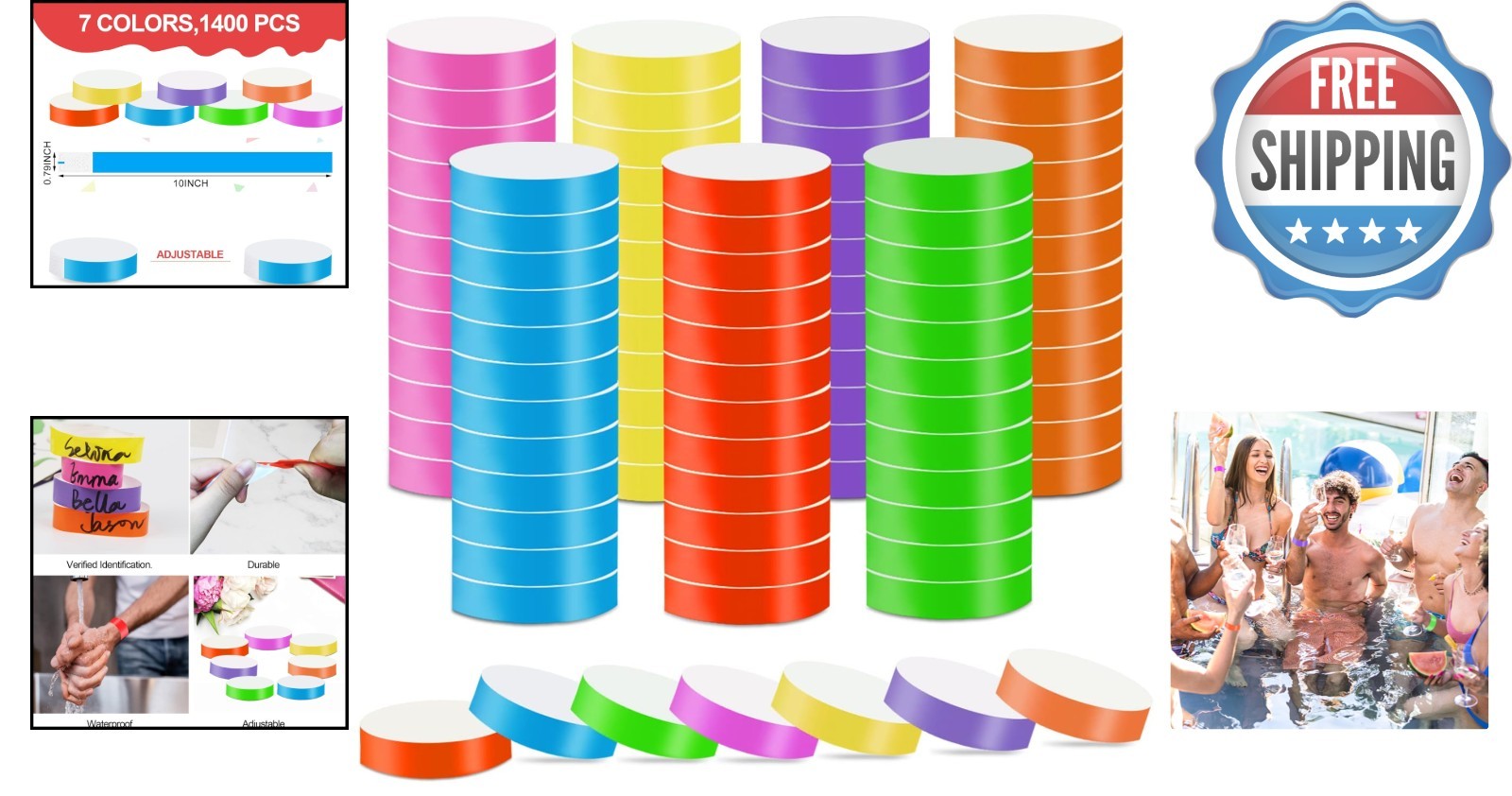 Durable 1400-Pack Neon Paper Wristbands – Perfect for Parties & Concerts