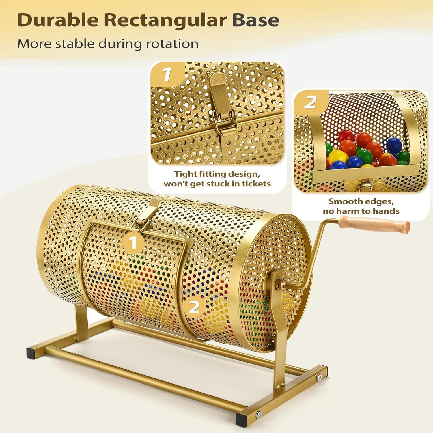 Raffle Drum, Heavy Duty Raffle Ticket Spinner Cage with Wooden Silent Design