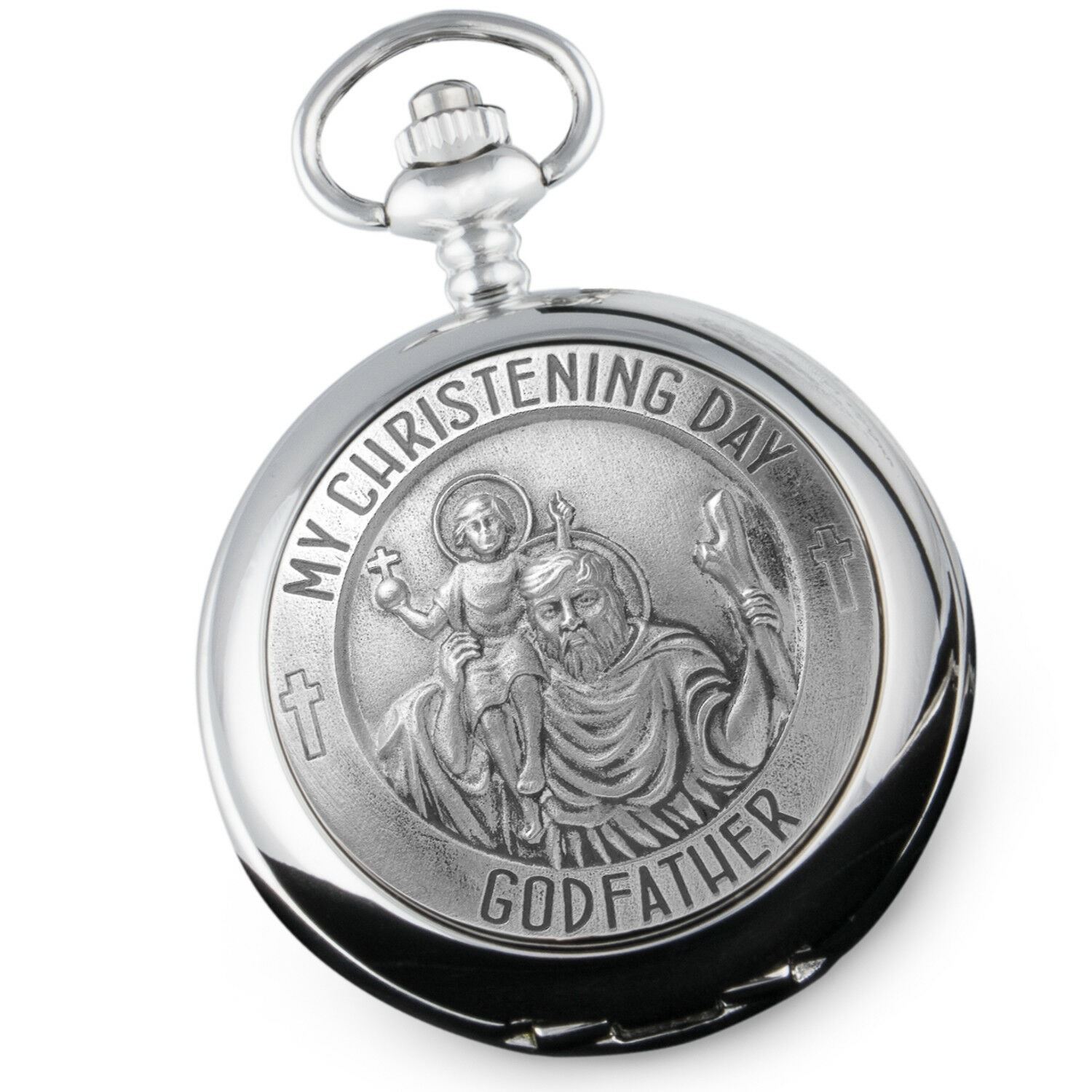 Gift For Godfather at Christening Engraved St Christopher Pocket Watch Silk Box