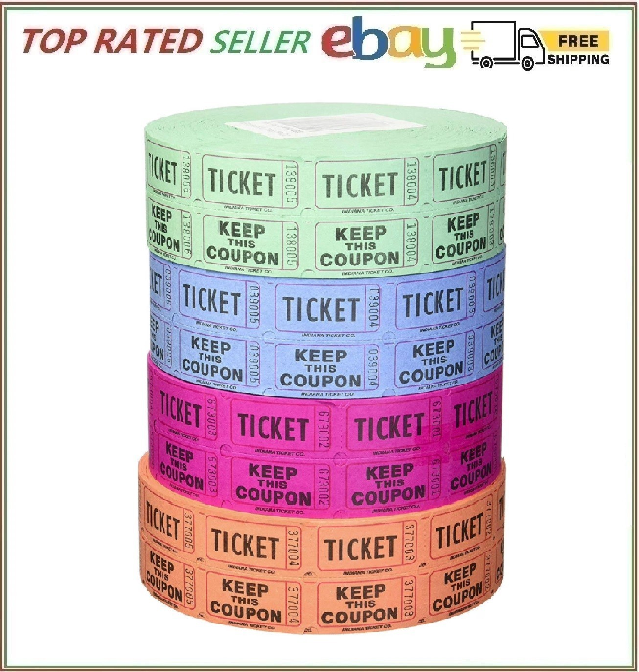 Indiana Ticket Company 56759 Raffle Tickets, (4 Rolls of 2000 Double Tickets)…