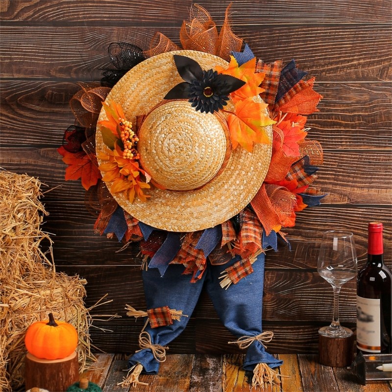 Festives Theme Door Wreath Accessories Straw Hat Garlands for Indoor Outdoor