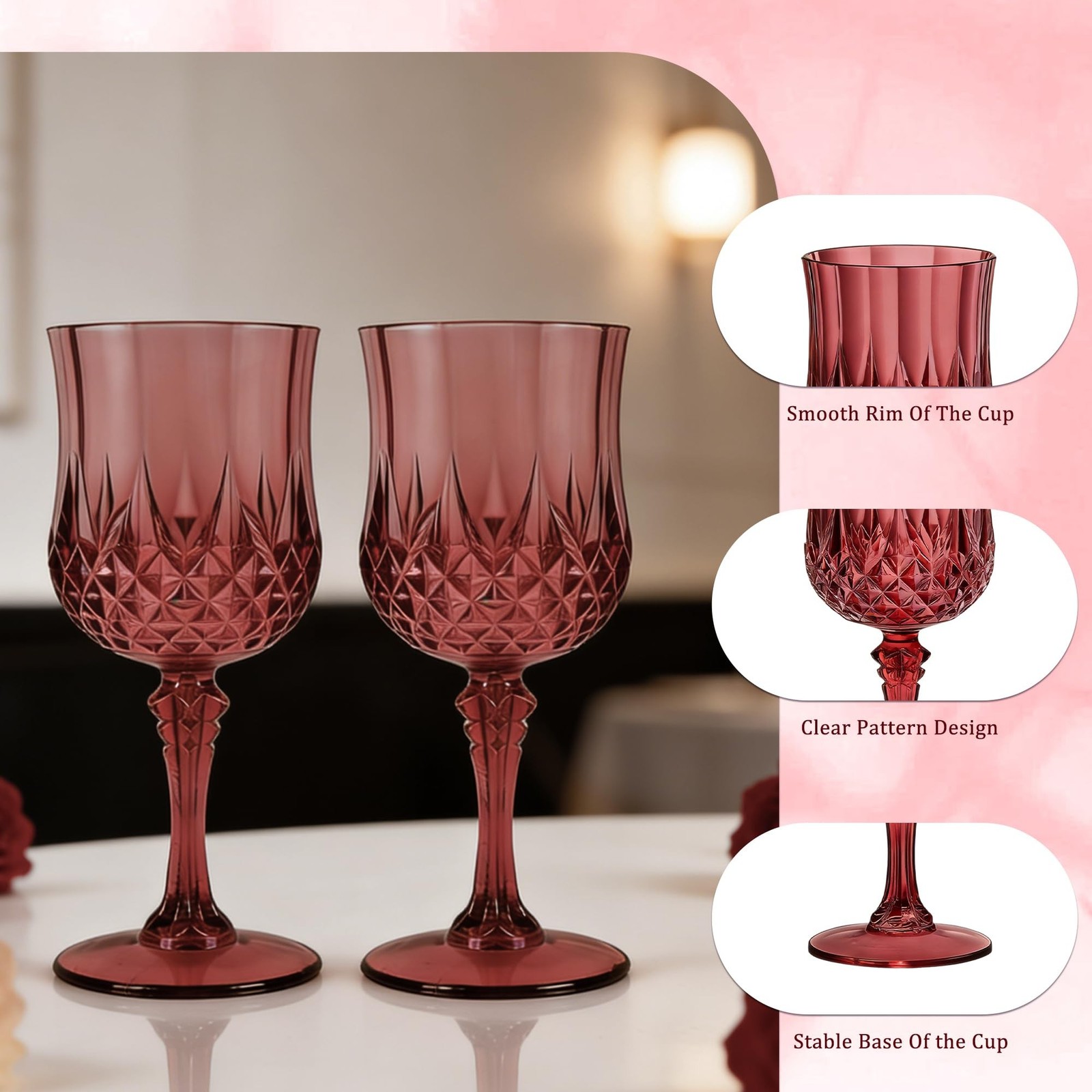 7OZ Plastic Wine Glasses, Reusable Vintage Goblets Unbreakable Drinking Glass…