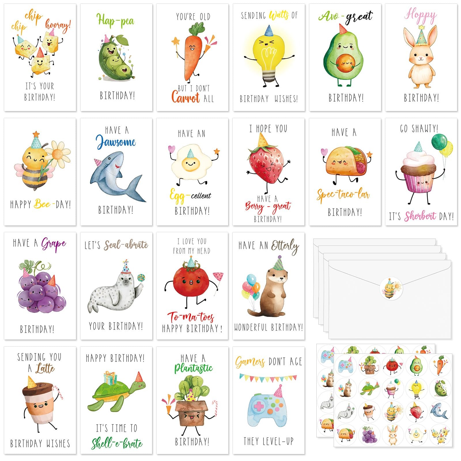36 Pack Funny Birthday 6 x 4 inches (closed), 8 x 6 (open), multicolor