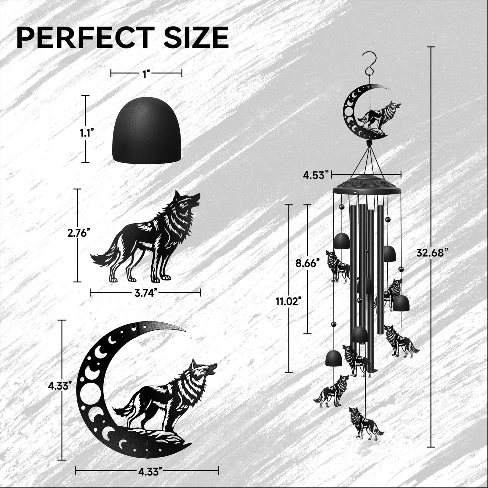 Wolf Wind Chimes for Outside, 32″ Decorative Wind Chimes Wolf Gifts for Women…