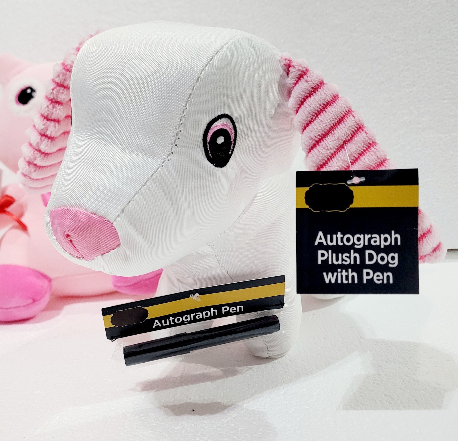 2 PC Pink Graduation Autograph Dog Toys Grad Students Gift Party w/ Pen & Owl